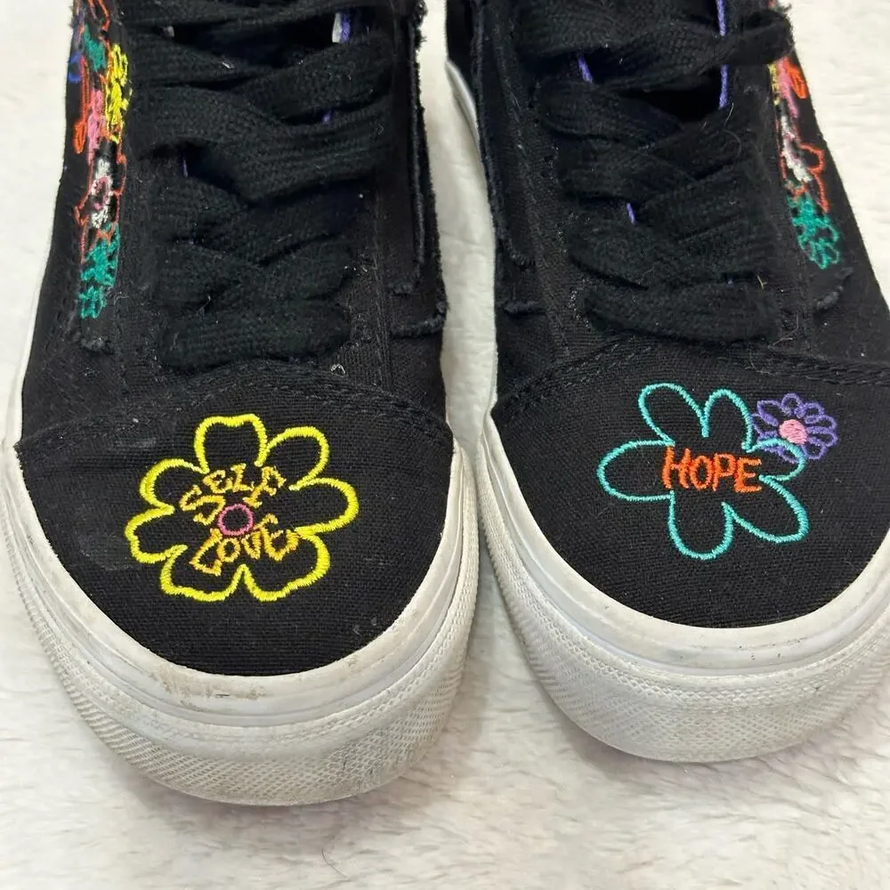 VANS Old Skool Black Self Love Sneakers sz 12 kids embroidered Vans Low Top